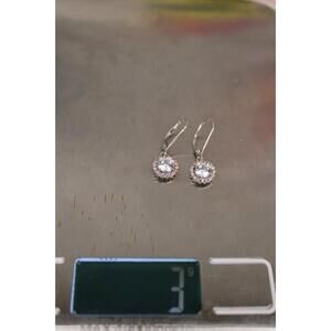 Sterling Silver 925 Clear & Pink Rhinestone Dangly Earrings 3g